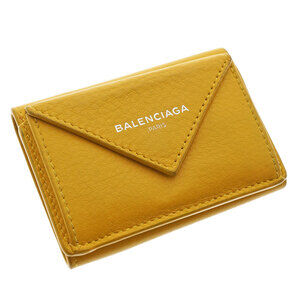 BALENCIAGA Paper Compact Wallet Yellow Leather Card Case